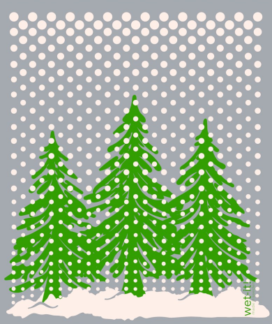 evergreens and snow on grey wet-it swedish cloth
