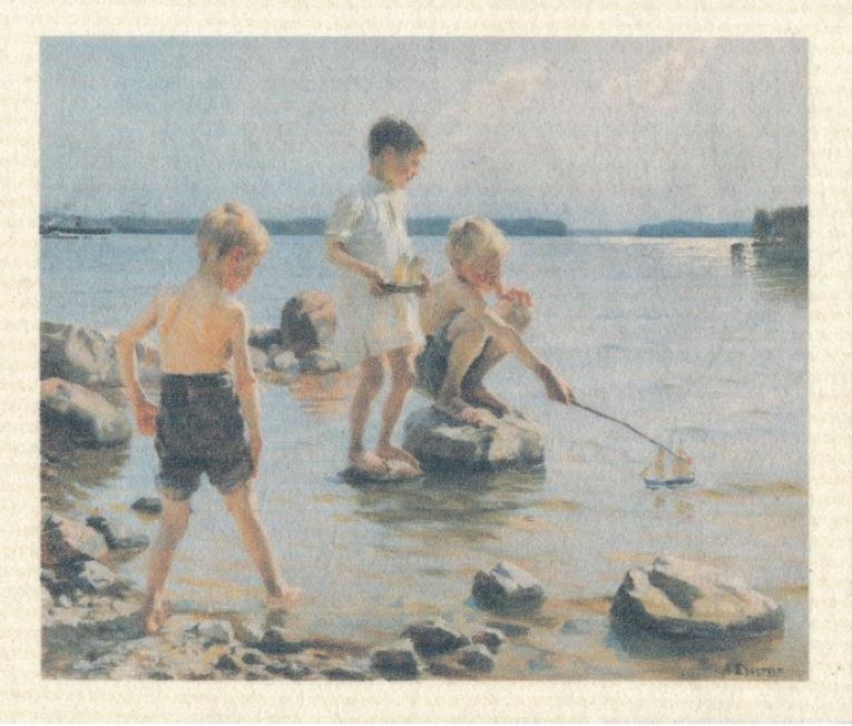 Beautiful and absorbent this kitchen cloth features Albert Edelfelt's Boys Playing On Shore 1884 from Ateneum Finnish National Gallery.