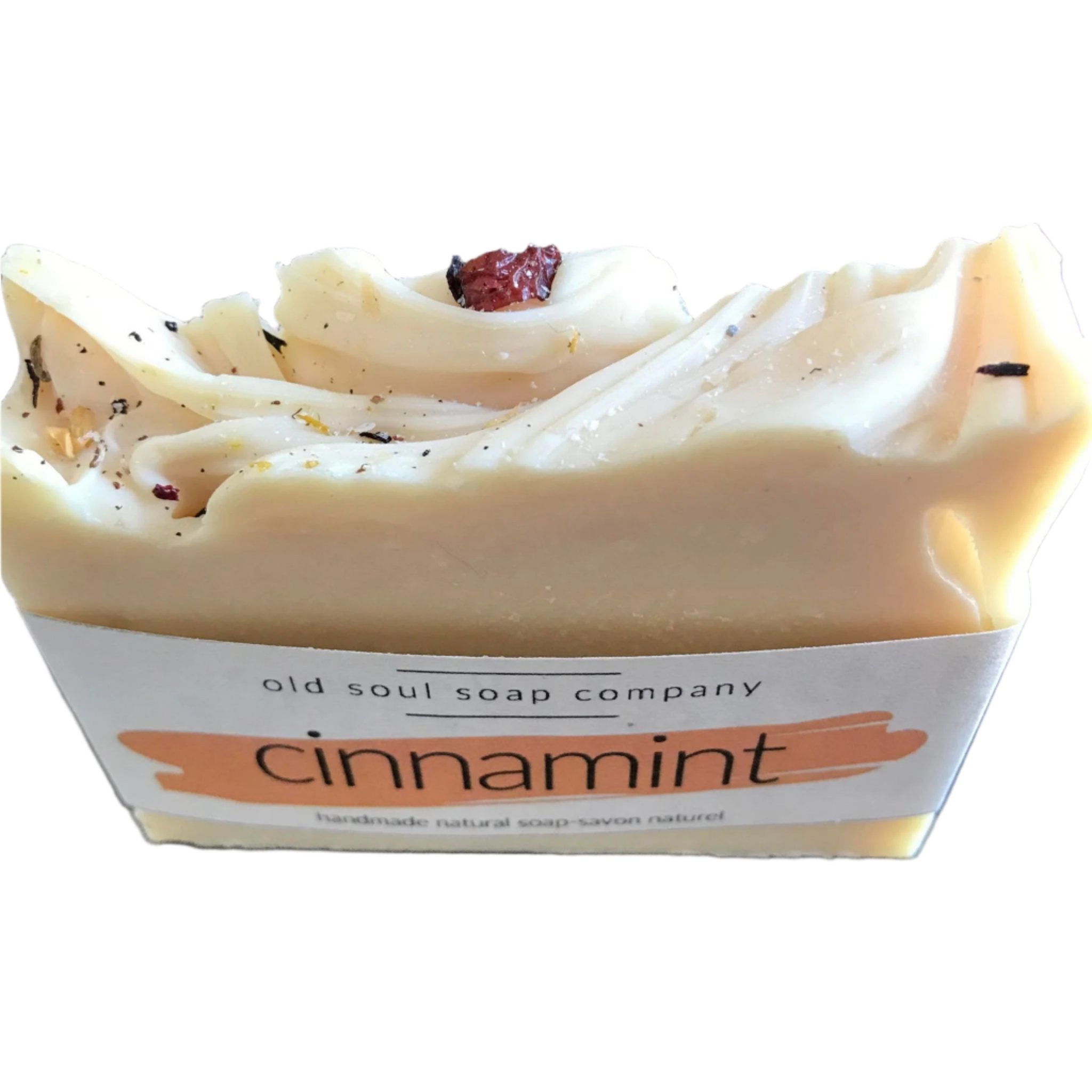 cinnamint cinnamon peppermint and orange essential oil scented vegan soap handcrafted in canada by the old soul soap company