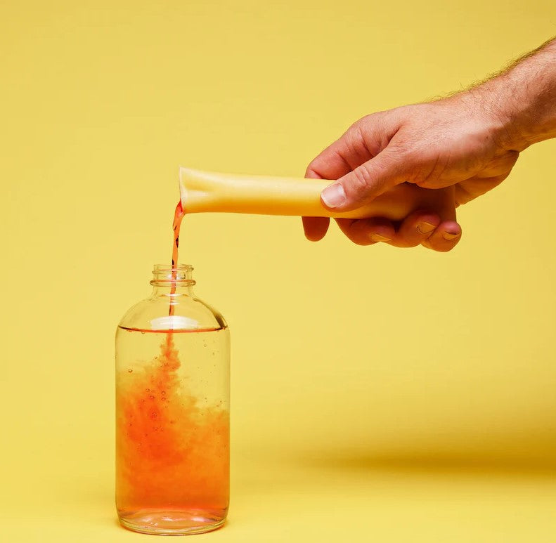 Simply fill an empty spray bottle of your choice with 375 ml of water, rip open your pod of all purpose cleaner concentrate and pour into the water, screw on the sprayer and shake. and then compost the pod and get cleaning