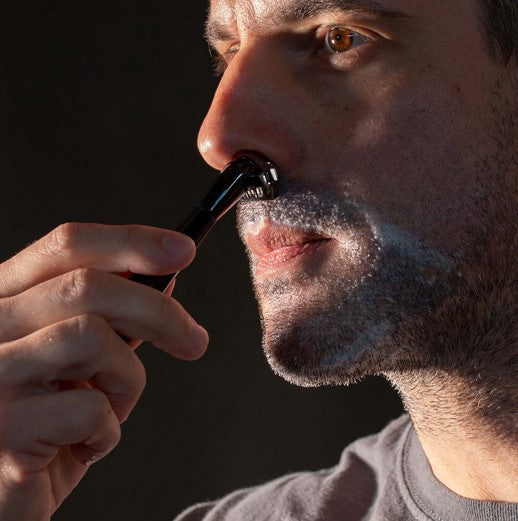 Precision shaving under the nose using Leaf Thorn Razor in Mercury finish