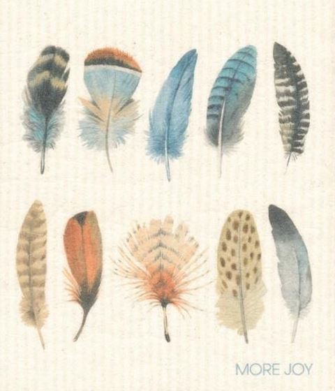 more joy swedish dishcloth design with two rows of colorful feathers