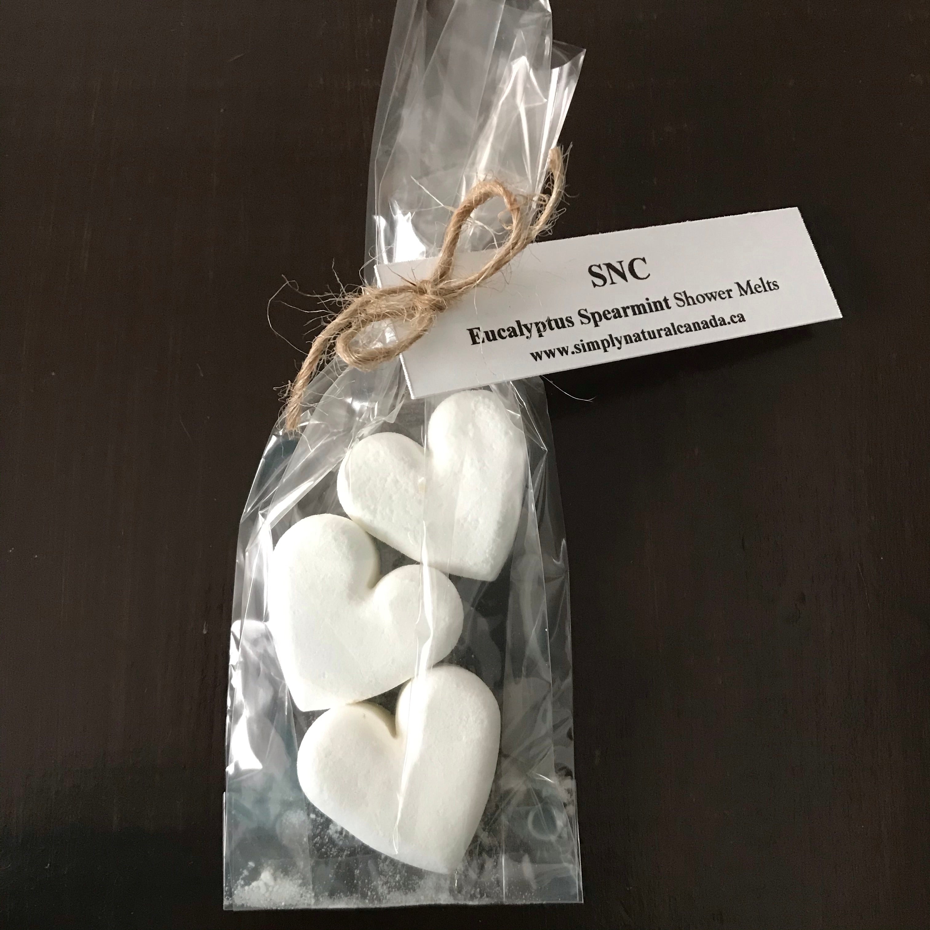 medium eucalyptus spearmint heart shower melts made in canada 3 pack