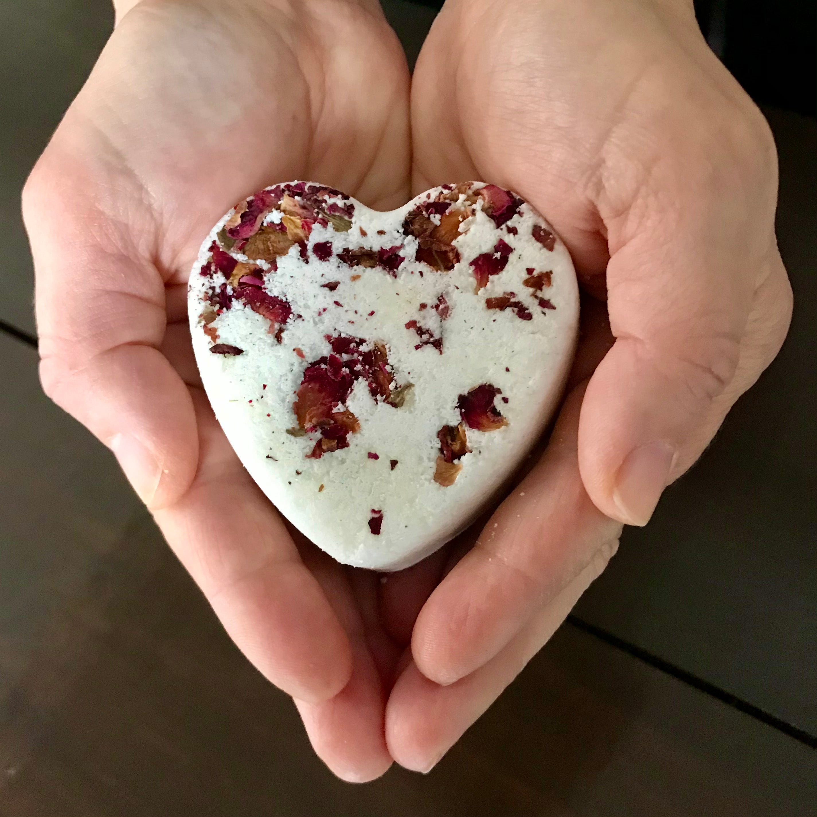 canadian made heart shaped floral essential oil bath bomb 