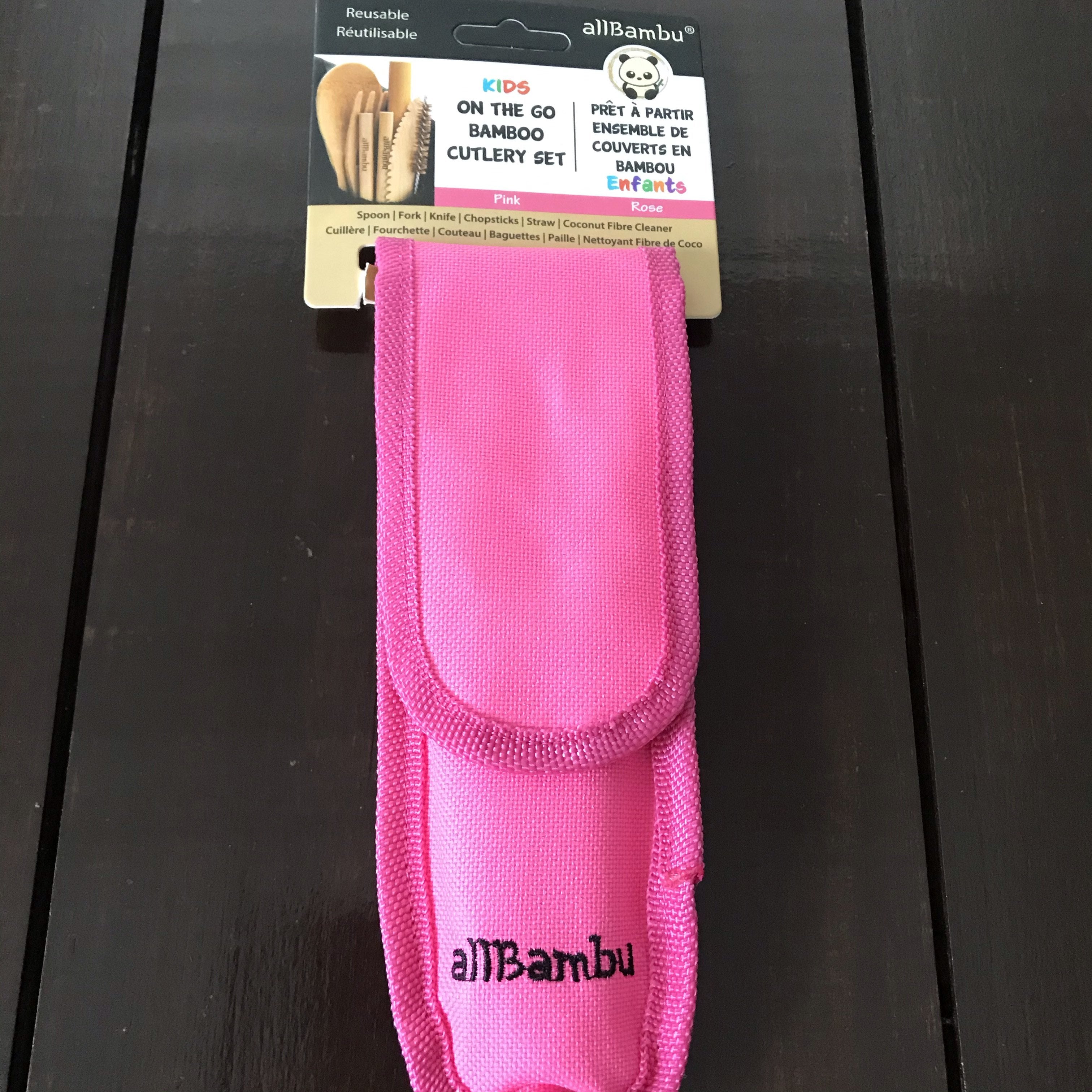 pink kids on the go bamboo cutlery set