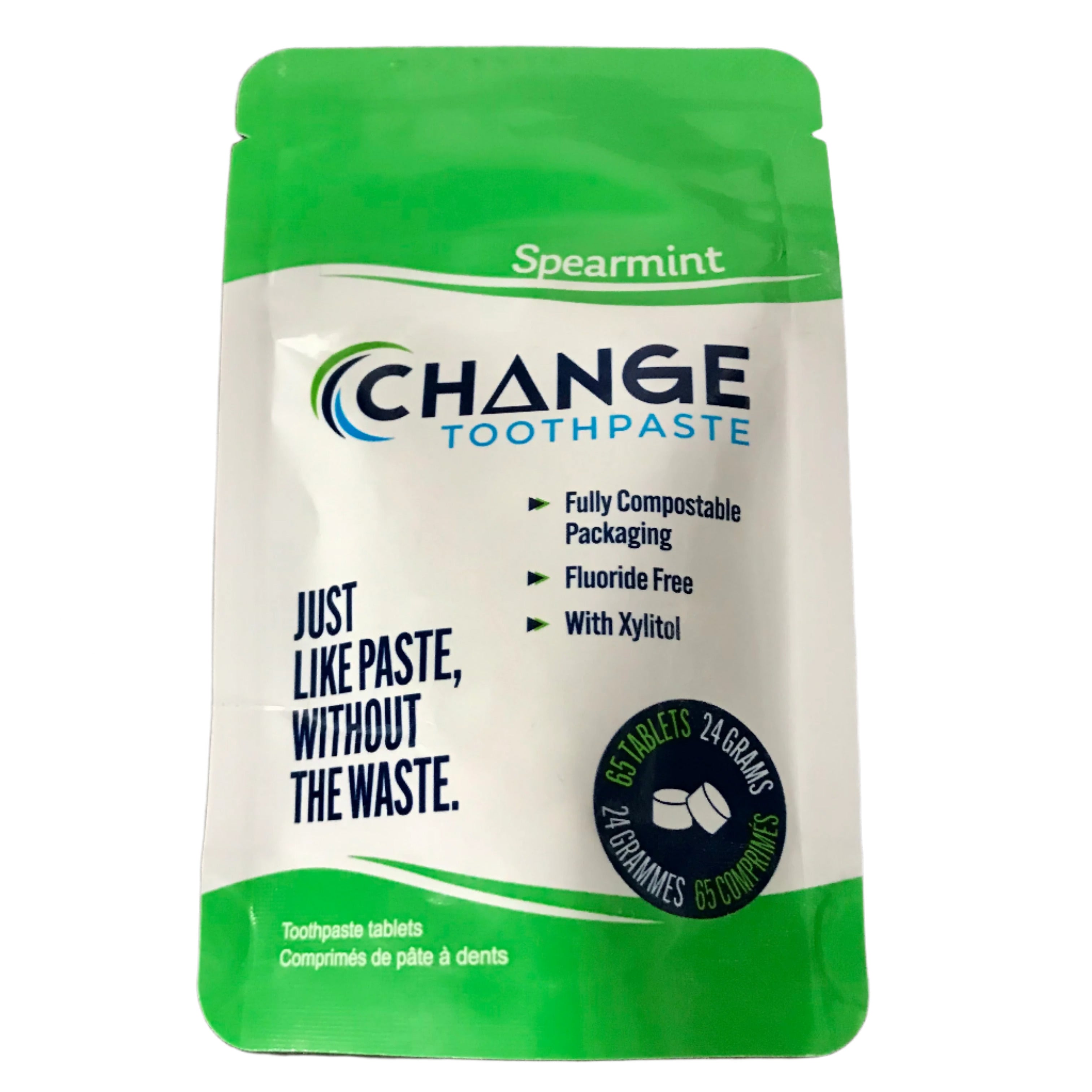 spearmint change toothpaste tablets 65 1 month supply compostable packaging made in canada