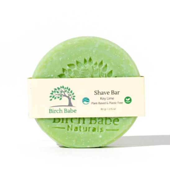 Plant-based round 'Key Lime' essential oil Shave Bar made in Canada by Birch Babe