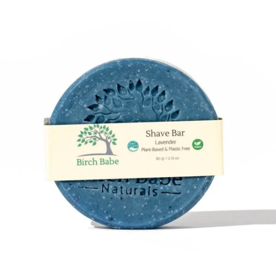 Plant-based round 'Lavender' essential oil Shave Bar made in Canada by Birch Babe
