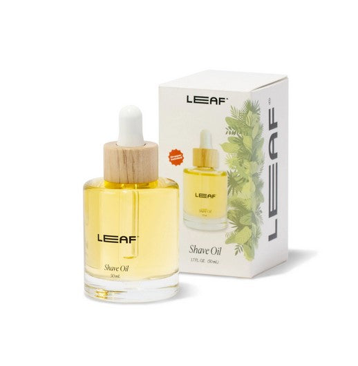 This Leaf Shave Oil in a glass bottle with dropper helps to protect your skin and locks in moisture, while providing extra glide for your shave.