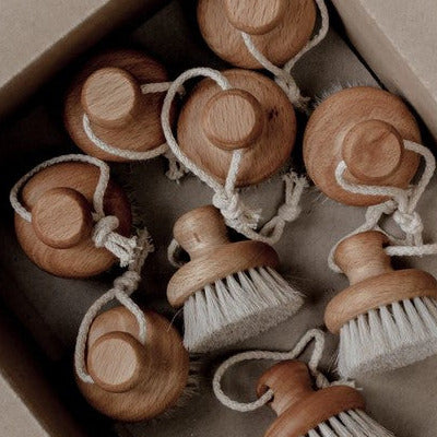 Round facial brush for exfoliating and detoxifying by increasing blood circulation and promoting lymph flow/drainage.