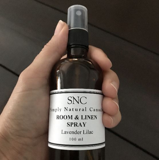 lavender lilac room and linen in a 100 ml amber glass bottle with black spray top made in canada by simply natural canada