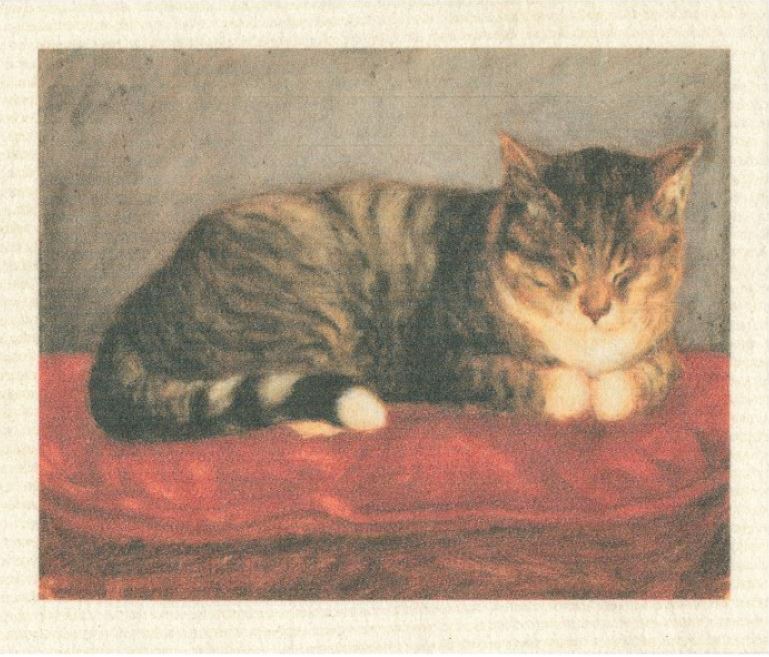 Beautiful and absorbent this kitchen cloth with a resting cat theme features Maria Wiik's Sleeping Cat Mosse 1872-1873 from Ateneum Finnish National Gallery