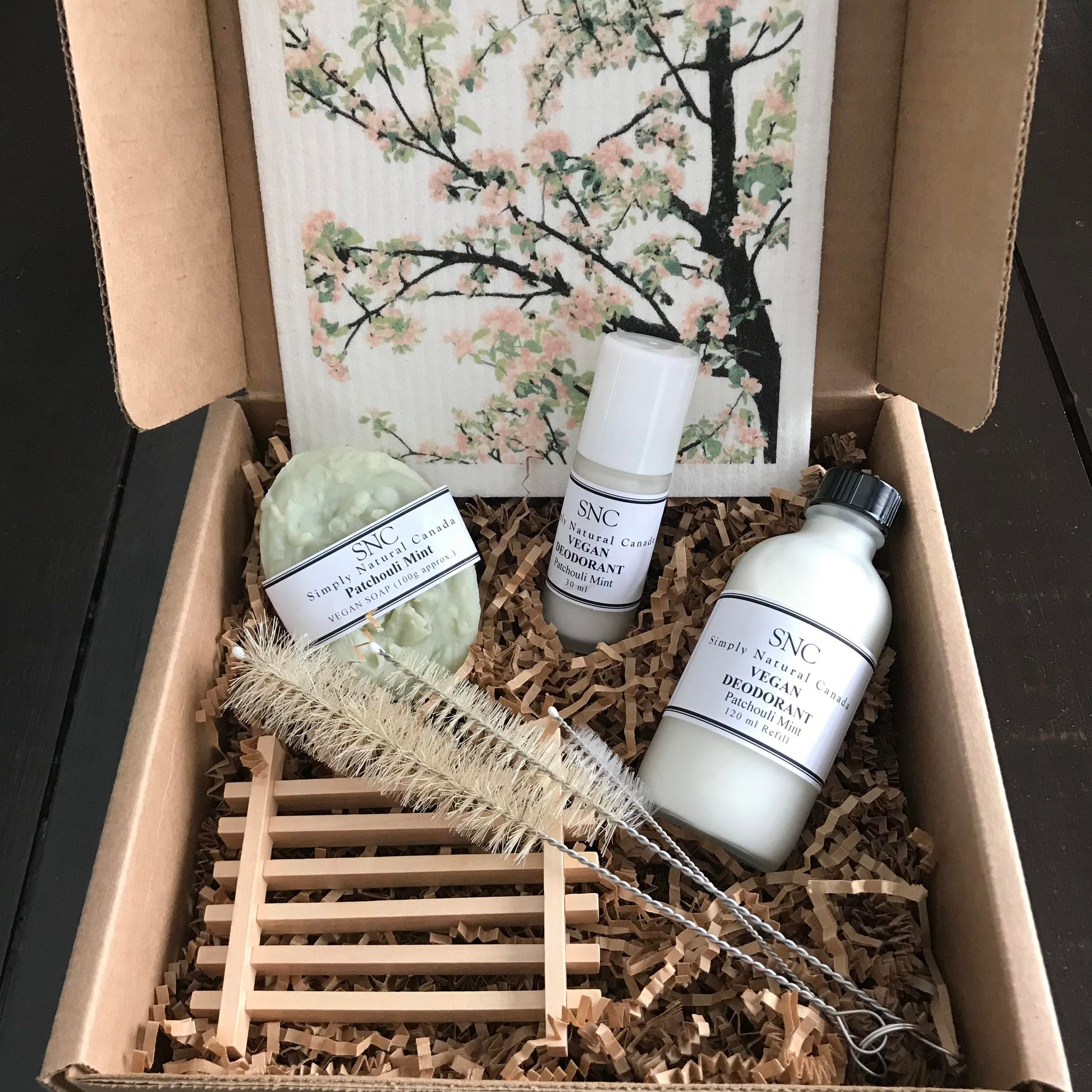 Handcrafted patchouli mint essential oil natural vegan oval soap and deodorant refill set made in Canada by Simply Natural Canada