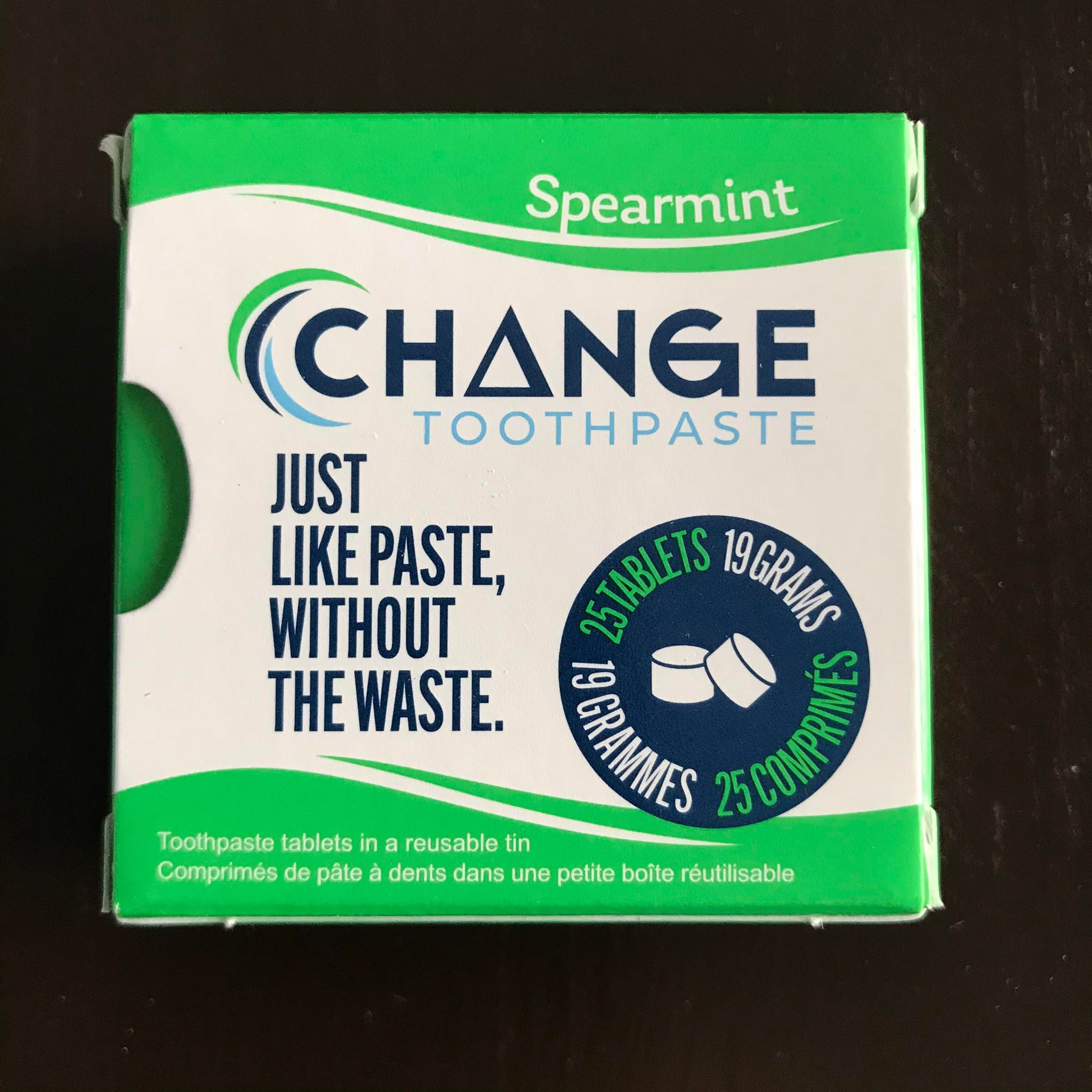 canadian made spearmint toothpaste tablets in travel tin