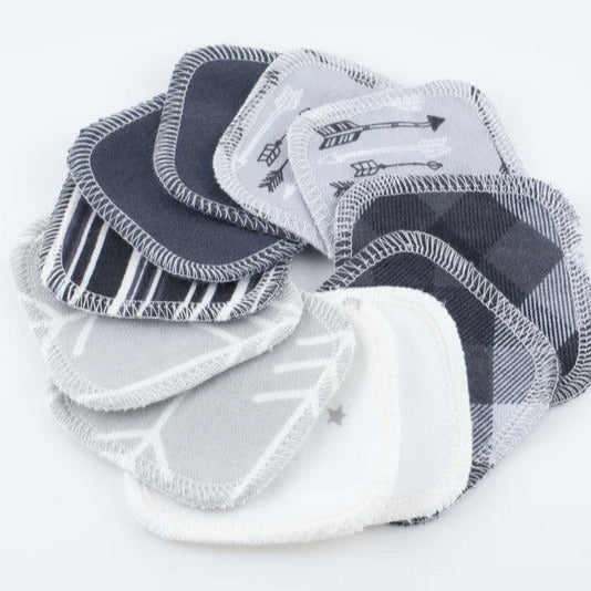 Monochrome reusable facial rounds from Cheeks Ahoy are made with washable cotton flannel and are a handy earth-friendly replacement, doing a better job and lasting through years of continued washing and come with an organic cotton mesh laundry bag.