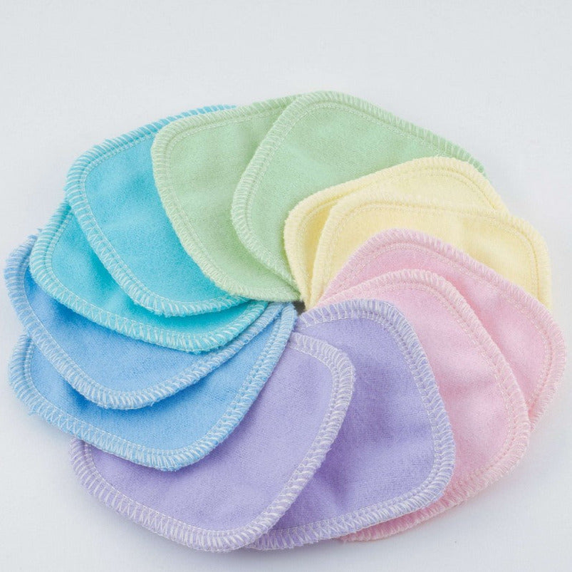 Pastel reusable facial rounds from Cheeks Ahoy are made with washable cotton flannel and are a handy earth-friendly replacement, doing a better job and lasting through years of continued washing and come with an organic cotton mesh laundry bag.