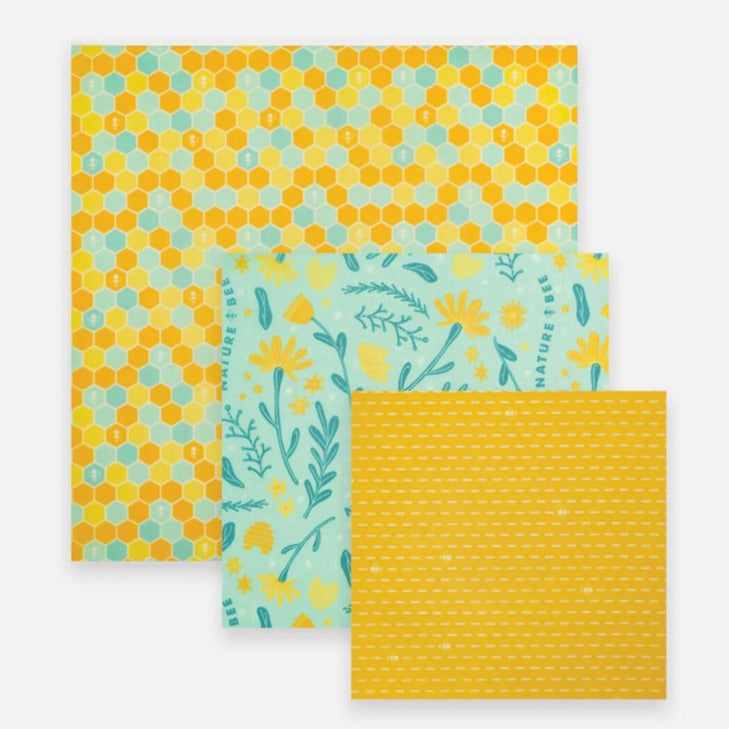 Each set of Nature Bee wraps includes 3 beeswax wraps - small, medium and large that are durable, reusable and will last  9 to 12 months or up to 300 uses with proper care