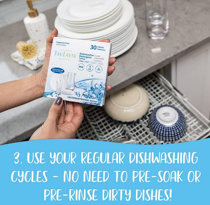 Tru Earth Dishwasher Detergent Tablets | Plastic-Free, Lab-Tested Dishwasher Packs | Super Concentrated and Easy to Use | 30 Tablets - Step 3 - Use your regular dishwashing cycles - no need to pre-soak or pre-rinse dirty dishes