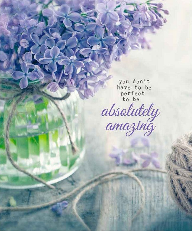 Compostable eco sponge cloth made of cellulose and cotton featuring lilacs in a glass vase with an inspiring quote replaces paper towel by absorbing 20x its weight in liquid. Size 20 x 17 cm