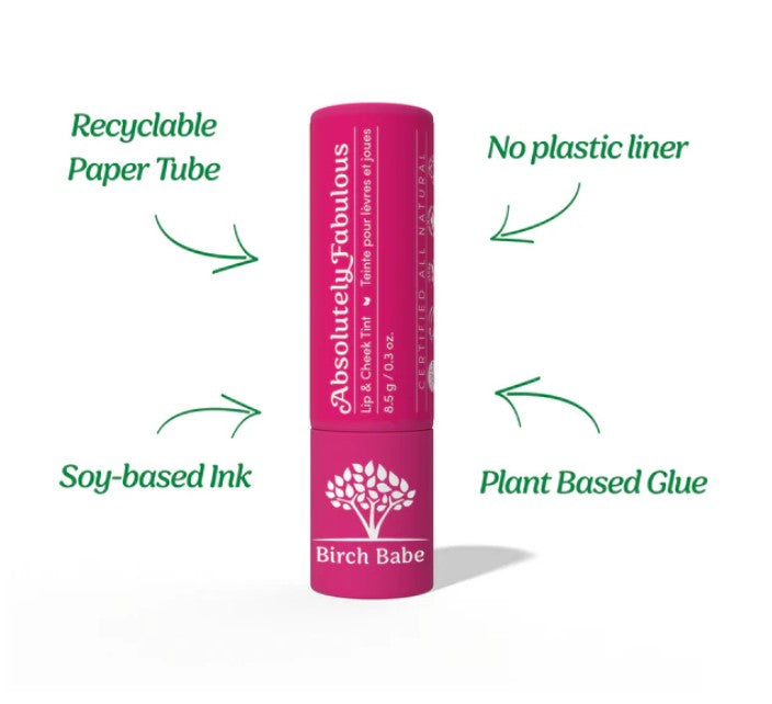 Recyclable paper tube with no plastic liner made with soy-based ink and plant based glue