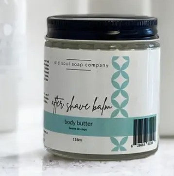 Loaded with moisturizing oils this ​after shave balm (aka body butter) by the Old Soul Soap Company is gentle on his sensitive skin. Not only does this Eucalyptus, Lavender and Peppermint scented butter in a 4 oz glass jar nourish the skin, you'll smell good and feel good too!