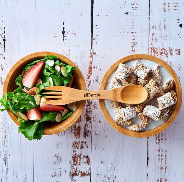 Looking for a spork (an all in one utensil the combines a spoon and fork)? This organic bamboo spork from allBambu is durable, reusable and build to last.⁠ The lightweight, compact bamboo spork is a zero-waste solution to carry along wherever you go!