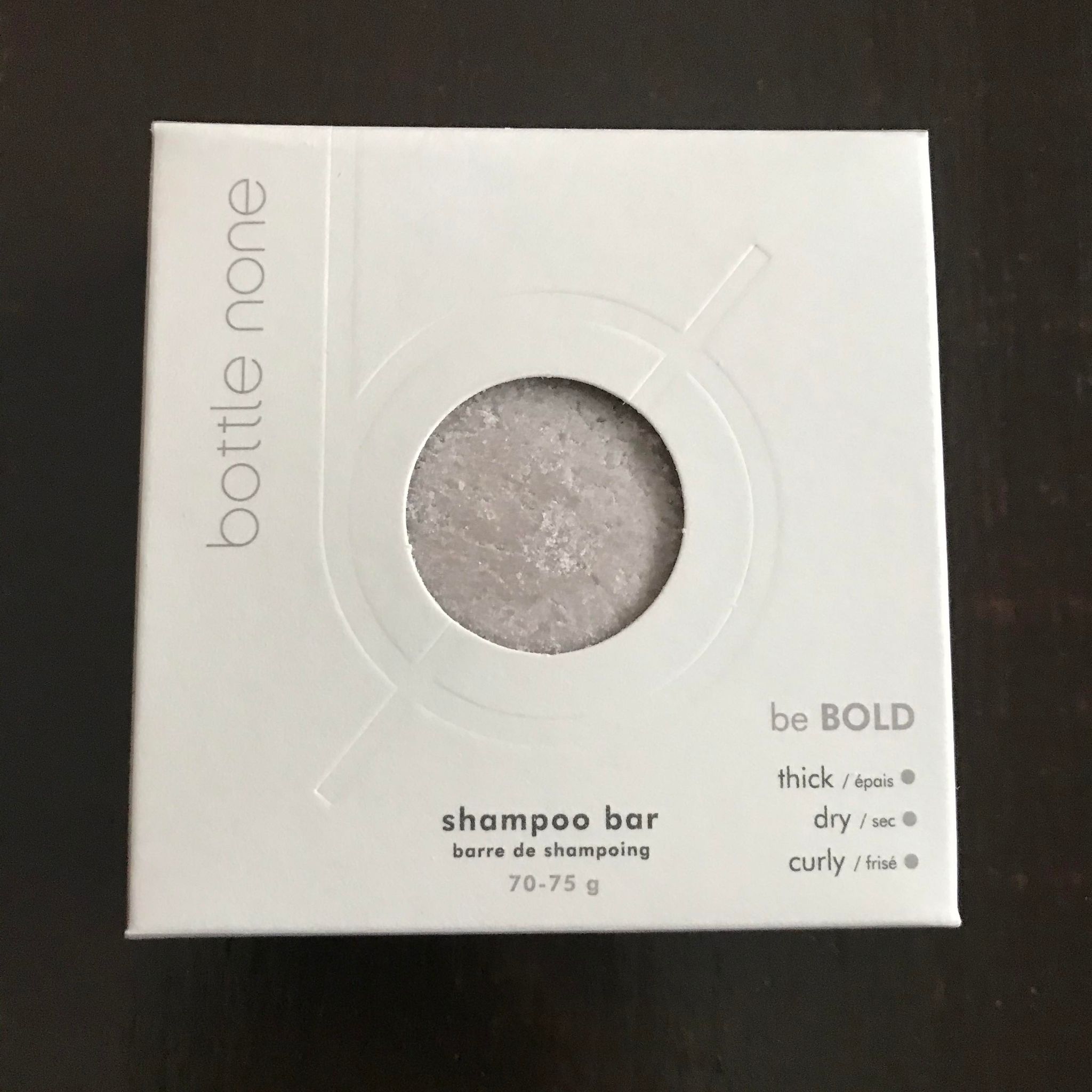 Be BOLD shampoo bar in a box for thick, dry, or curly hair made in Canada by Bottle None