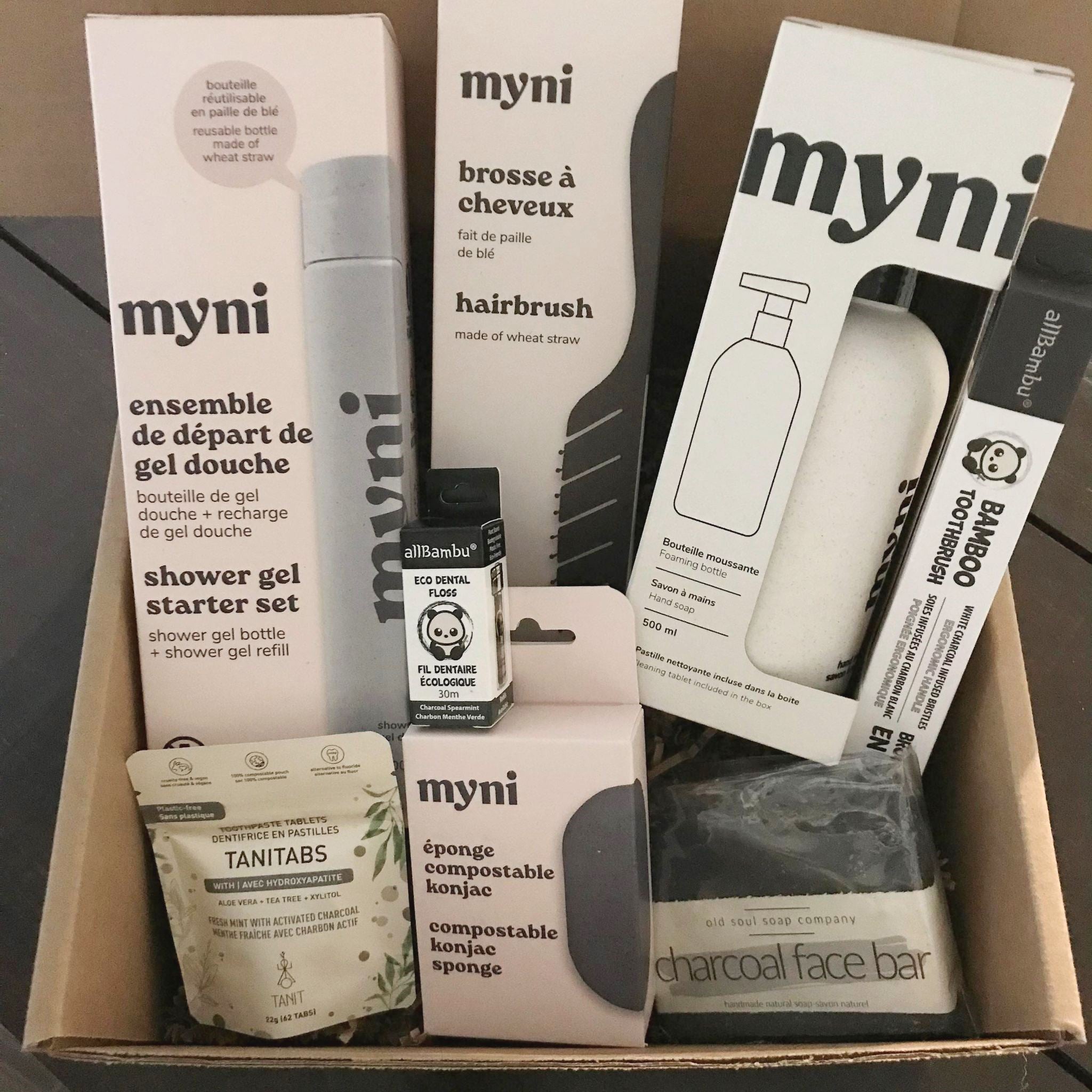 This Personal Care Bestsellers Gift Set, a curated collection of premium personal care essentials from top Canadian brands—myni, allBambu, Tanit Botanics, and the Old Soul Soap Company. 