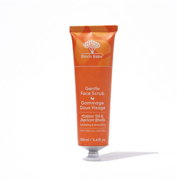 This Canadian made facial scrub comes in a 100 ml recyclable tube and features apricot shells that gently exfoliate skin removing dead skin cells and impurities while kaolin clay and coconut milk repair damaged skin .