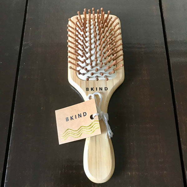 Small  20 x 6.5 x 3 cm BKIND hairbrush has large wooden bristles which help to naturally condition your hair, and evenly distribute your hair’s natural oils.