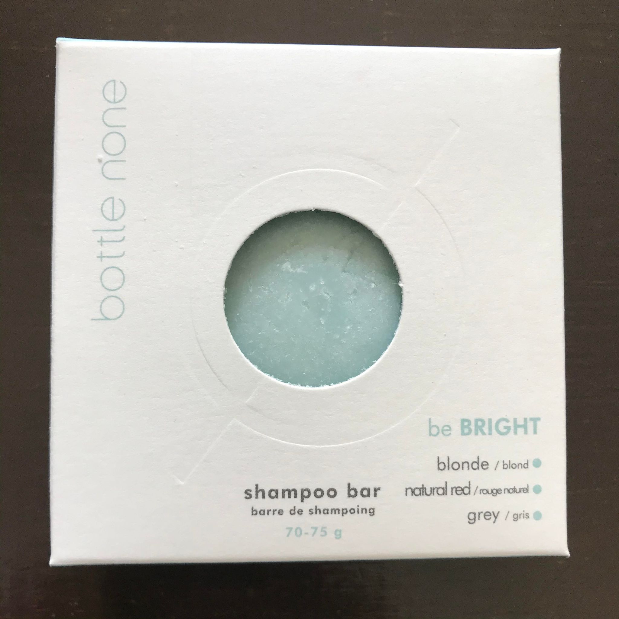 be bright bottle none shampoo bar in a zero waste box is ideal for blonde, natural red and grey hair