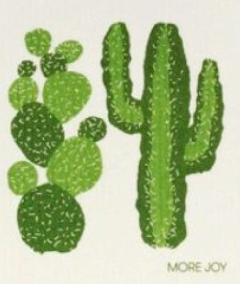 Compostable eco sponge cloth made of cellulose and features an artist's rendering of cacti, replaces paper towel by absorbing 20x its weight in liquid. Size 20 x 17 cm