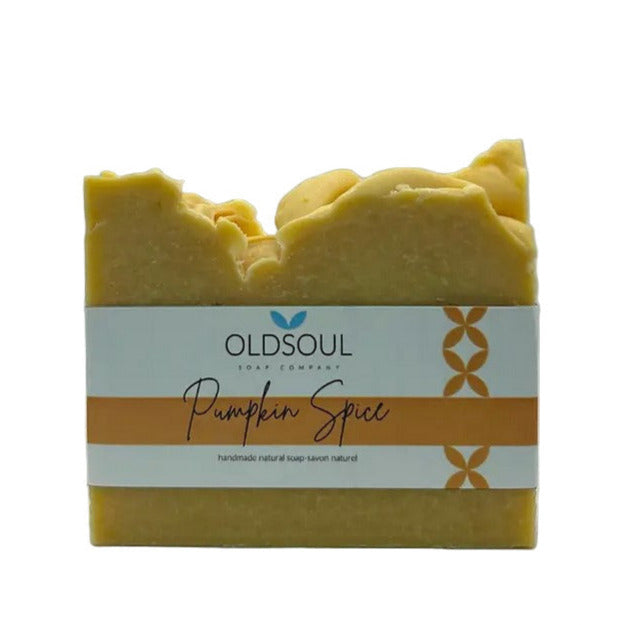 Canadian-made Pumpkin Spice artisan soap bar by Old Soul Soap Company with warm autumn scent and natural ingredients