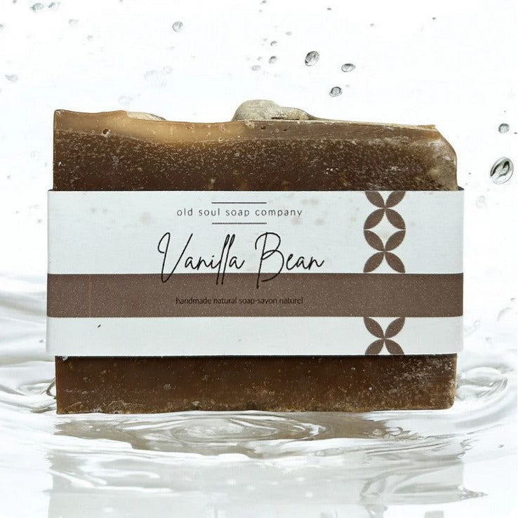 Old Soul Soap Company Vanilla Bean artisan soap bar, handcrafted in Canada with cocoa butter, shea butter, and natural vanilla scent