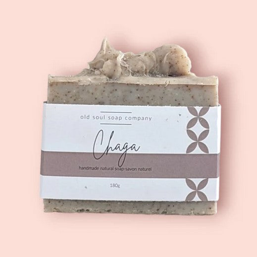 handcrafted vegan chaga mushroom patchouli ylang ylang essential oil soap made in canada by the old soul soap company