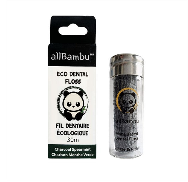 Introducing Charcoal Spearmint Dental Floss by allBamboo – your eco-friendly solution for a greener dental care routine! Crafted with care, this plant-based dental floss in a glass tube is not only effective in promoting oral health but also environmentally conscious. 