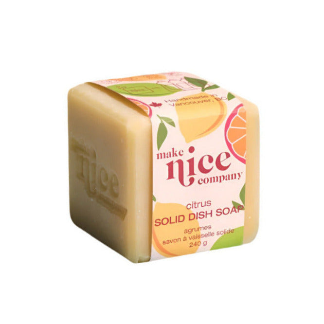 Citrus solid dish soap cube 240 g made in Canada by Make Nice Company