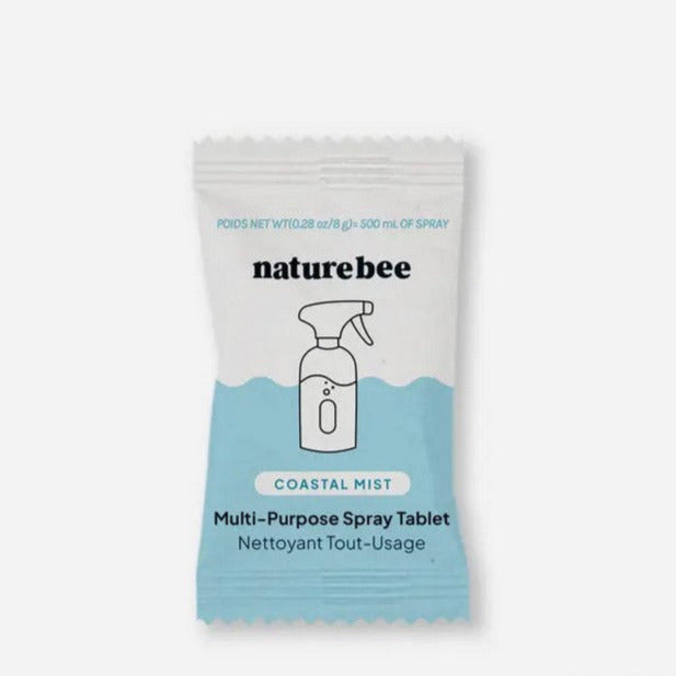 Nature Bee Coastal Mist Multi-Purpose Spray Cleaner Tablet in individual compostable packaging
