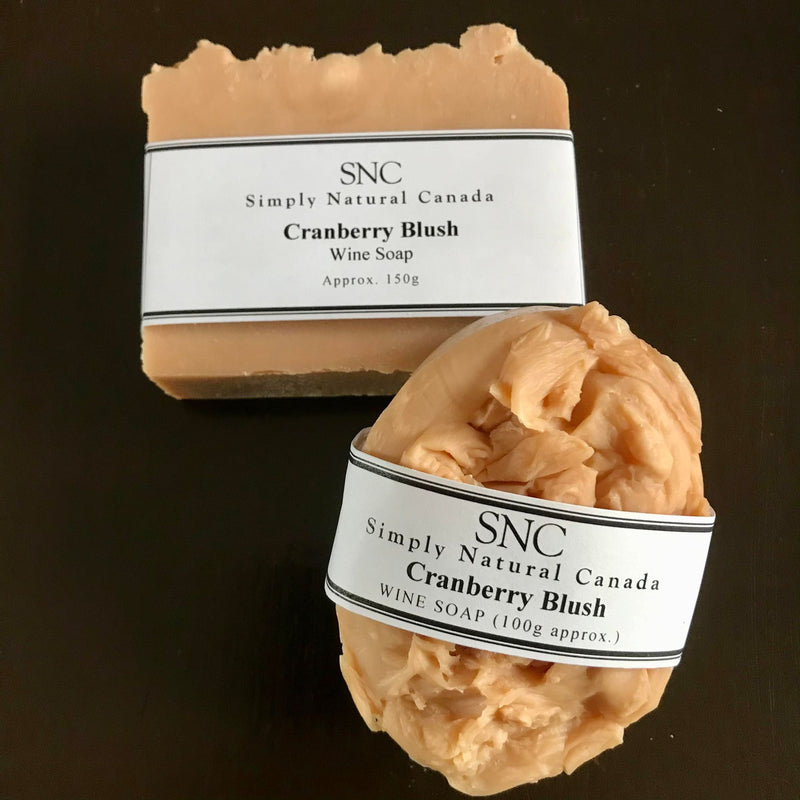 handcrafted vegan wine soap made with ontario cranberry and rhubarb wines