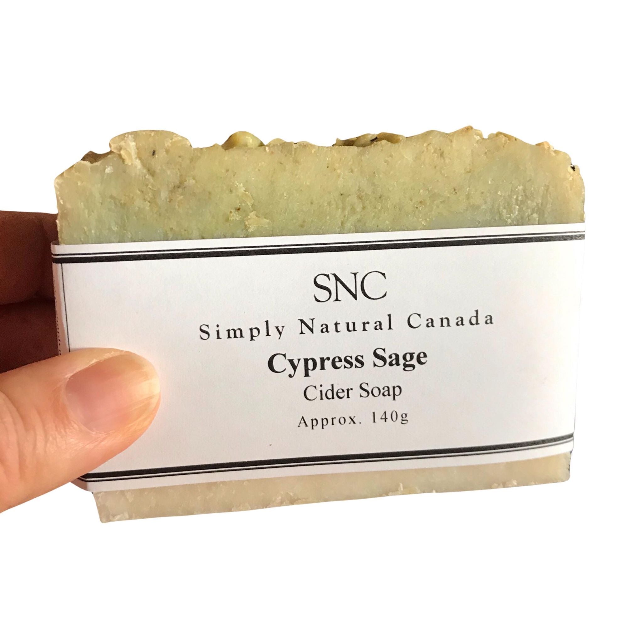 This Simply Natural Canada Cypress Sage cider soap is infused with the crisp essence of cypress, the earthy aroma of sage, and the sweet notes of cider.