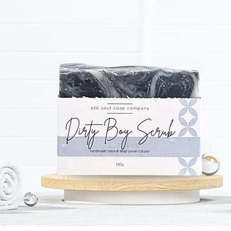 handcrafted essential oil soap with pumice made in Canada by the Old Soul Soap Company o clean dirty hands