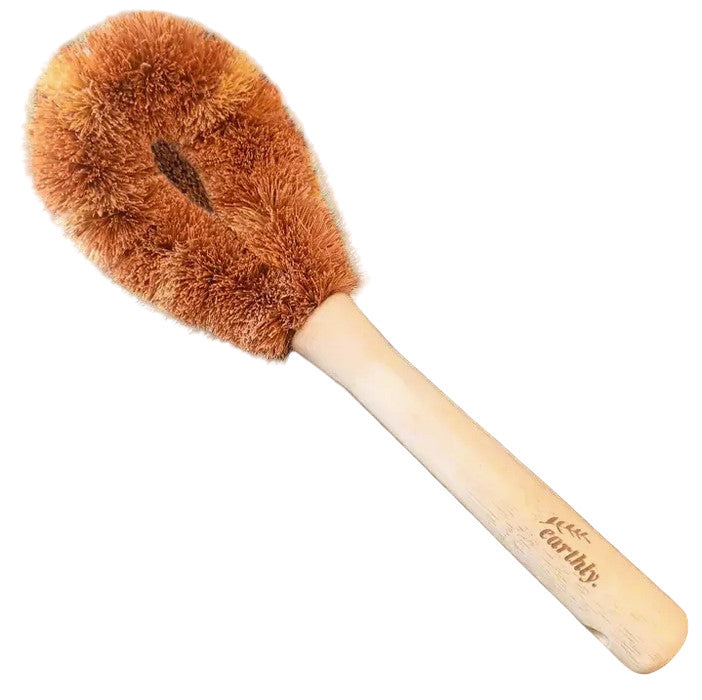 Earthly Change compostable scouring brush with bamboo handle and natural sisal bristles for sustainable household cleaning.
