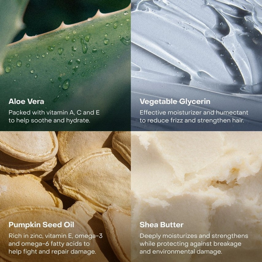 Everist Deep Conditioner ingredients aloe vera, vegetable glycerin, pumpkin seed oil, shea butter eco haircare benefits