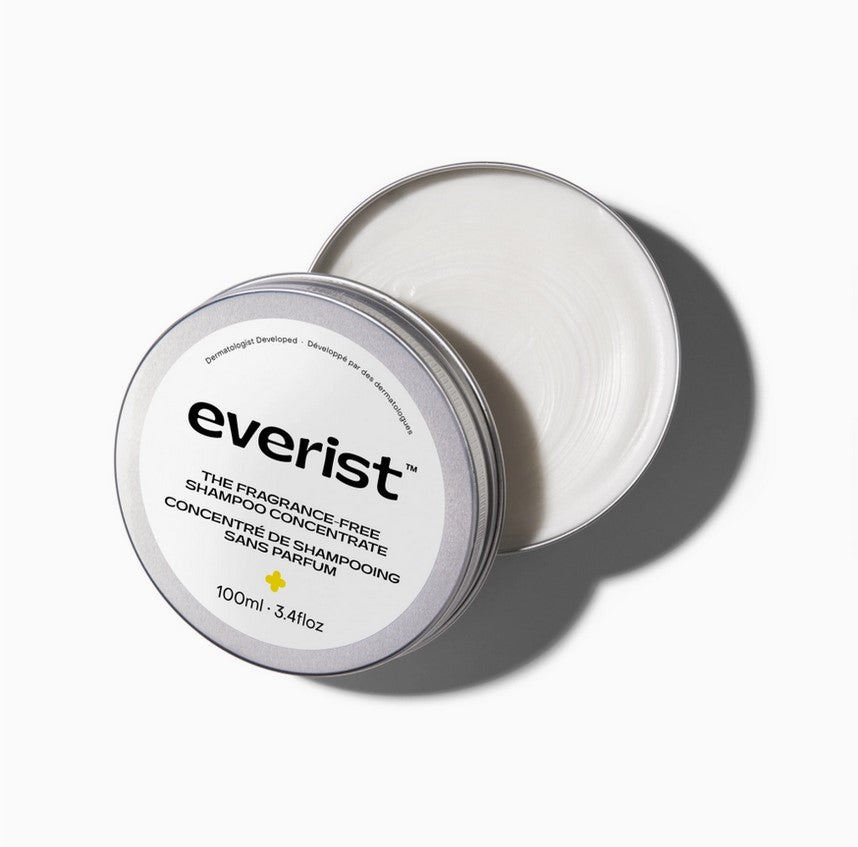 Everist Fragrance-Free Shampoo Concentrate Tin 100ml – eco-friendly, dermatologist-tested, hypoallergenic haircare for sensitive scalps