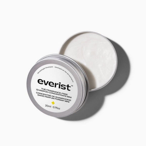 Everist Fragrance-Free Shampoo Concentrate Mini 20ml Tin – dermatologist-tested, hypoallergenic, eco-friendly shampoo for sensitive scalps and travel use