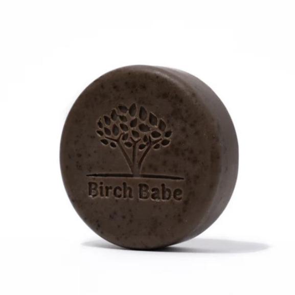 Canadian made Birch Babe round coffee soap made for gently exfoliating your skin