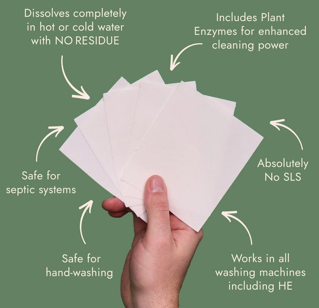 Good Juju Laundry Sheets Dissolve Completely Plant Enzymes Safe for Septic