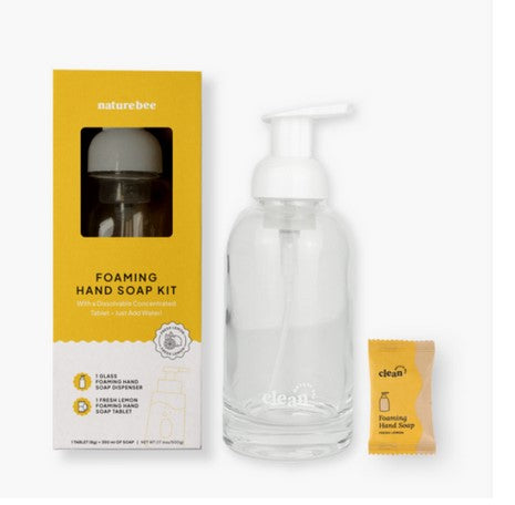 Just fill your Nature Bee Clean glass foamer pump bottle spray bottle with warm water, drop in your fresh lemon concentrated hand soap tablet, wait for the tablet to dissolve, then it is ready for use!