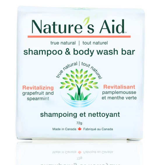 The grapefruit oil in this 2 in 1 natural shampoo and body wash bar made in Canada by Nature's Aid can help invigorate the scalp, promote hair and skin health while providing a refreshing, citrusy fragrance to you hair and body