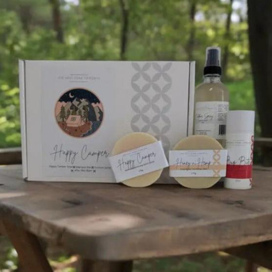 All Natural Camping Kit.....everything the outdoor enthusiast needs...!!    Included in the kit....  Happy Camper Soap Shampoo Bar After Bite Balm Happy Camper Outdoor Spray